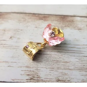 Pin / Brooch Gold Tone Angel with Pink Wings Carrying "Baby" Carrier thumbnail 2