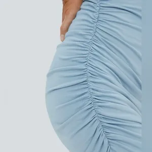 Halara Casual Dress Ruched Asymmetric Hem Size Large Bodycon Mini Blue Tank thumbnail 3