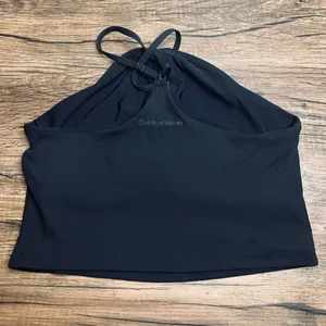 Outdoor Voices Ribbed Halter Crop Top Black Built-In Bra Size M Athletic thumbnail 2