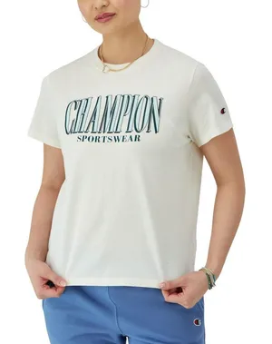 NWT Champion Womens Classic Cotton Graphic Crewneck T-Shirt Natural Brown M thumbnail 1