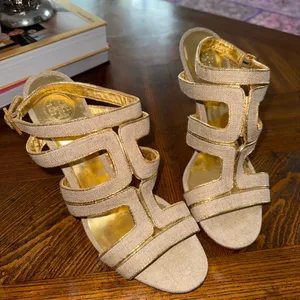 Tory Burch Metallic Gold and Tan Heels 10 1/5 thumbnail 2