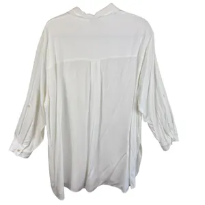 Rose + Olive White Long Roll Tab Sleeve Collared Lightweight Button Up‎ Tunic 1X thumbnail 2