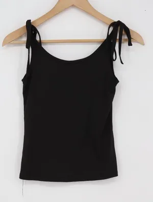 Brit & Bri Tank Top Womens S Tie Shoulder Black Solid Sleeveless Excellent thumbnail 1