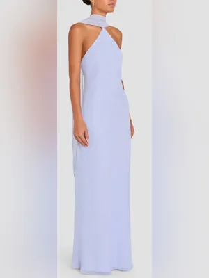 NEW Amanda Uprichard Ashton Halter Neck Chiffon Artic Blue Gown sz XL thumbnail 3