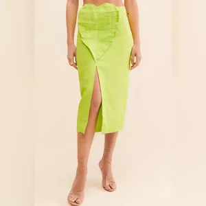 FARM Rio Mia 100% Linen Leaf Midi Skirt Neon Green thumbnail 8