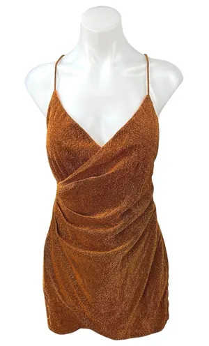 Superdown Delanie Brown Metallic Sleeveless Cami Camisole Mini Bodycon Dress M thumbnail 1