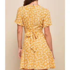 LULUS Women’s Garden Explorer Mustard Yellow Floral Print Mini Dress Size XXS thumbnail 2