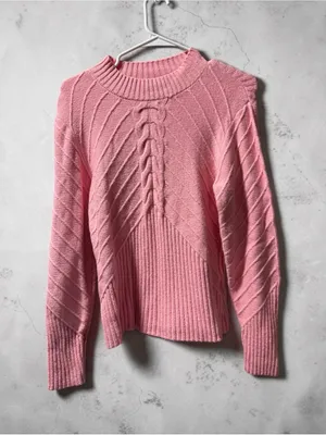 Jessica Simpson Pink Cable-Knit Crewneck Sweater thumbnail 1