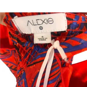 Alexis Target Red Blue Tropical Leaf Handkerchief Hem Tie Midi Dress Sz S thumbnail 9