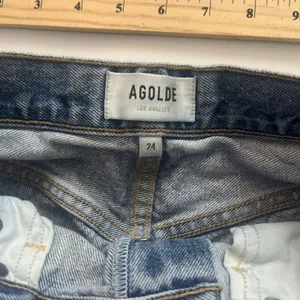 Agolde Women's 90's Mid Rise Distressed Jeans Light Blue Button Fly Size 24 thumbnail 8