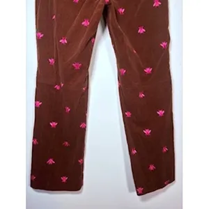 Lilly Pulitzer Corduroy Pants Brown Pink Bee‎ Embroidered Preppy Whimsical 12 thumbnail 3