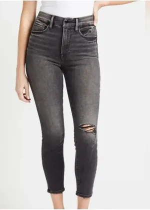 Good American distressed black157 luxe wedgie jeans thumbnail 1