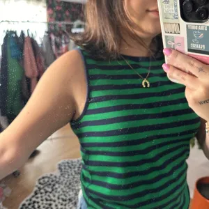 J. Crew Crew Neck Stripe Tank Top Green Navy Size Large thumbnail 4
