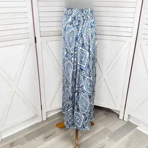 Metrowear Satin Mosaic Print Midi Skirt Blue White‎ Medium thumbnail 2