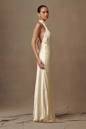 Meshki ESTHER Iridescent Satin Cowl Maxi Dress - Lemon Sorbet thumbnail 4