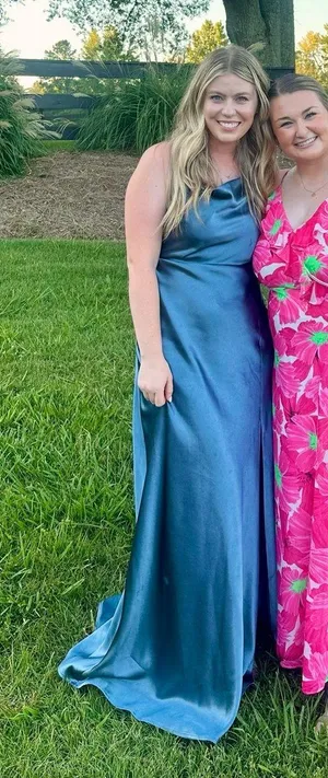 Birdy Grey Satin blue floor length dress bridesmaid, formal, wedding thumbnail 1