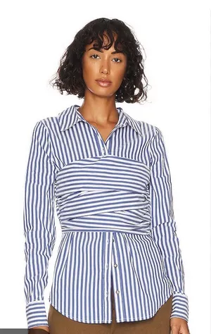 Veronica Beard Shirt Small Blue White Striped Nautical Baylor Top Blouse #GG6-6 thumbnail 1