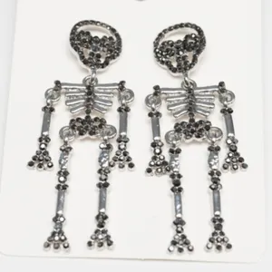 Halloween. Rhinestone Silver Skeleton Earrings. thumbnail 1