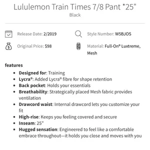 Lululemon Train Times 7/8 Pant 25” in Black Size 4 thumbnail 9