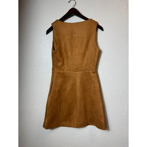 NWT COMMENSE Suede V-Neck Sleeveless Mini Dress Light Brown XS thumbnail 4