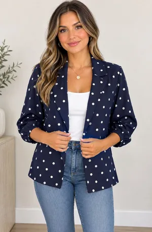 ANDREE BY UNIT Navy and White Polka Dot Girls' Casual Blazer Dress thumbnail 1