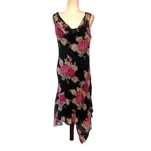 Y2K Studio Connection Slip Floral Dress Sz M Whimsigoth Asymmetrical Hem Bead thumbnail 12