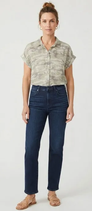 Sanctuary Camo Linen Blend Button Down Short Sleeve Shirt Large thumbnail 1