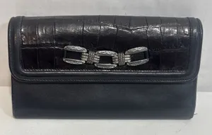 VTG Y2K Chunky Chain Brighton Black Equestrian Coastal Cowgirl Leather Wallet‎ thumbnail 1