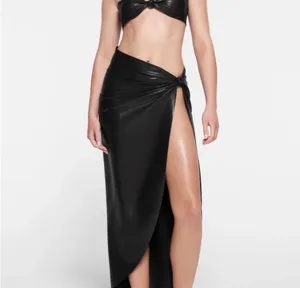 NWT black SKIMS Liquid Shine Swim Sarong Skirt XS onyx thumbnail 2