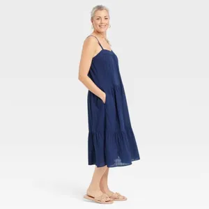 Knox Rose Dress Small Coastal Sleeveless A Line Adj. Straps Cotton Navy Blue NWT thumbnail 3