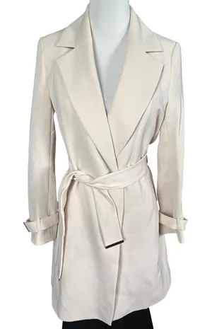 H&M Mid Length Wrap Trench Coat Sz 2 Beige‎ Neutral Chic thumbnail 1