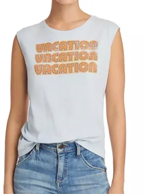 Rebecca Minkoff Vacation Vacation Vacation Muscle Tank XS Blue 100%‎ Cotton thumbnail 1