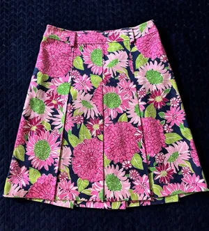 Lilly Pulitzer Womens Floral Print Pink Green A-Line Pleated Skirt Size 0 thumbnail 1