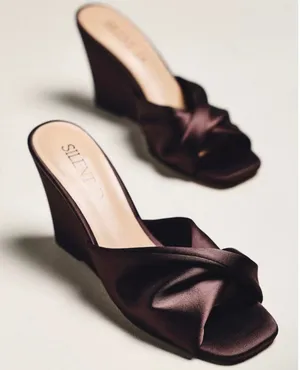 Silent D Katia Wedge Satin Twist Sandals Square Open Toe Chocolate Brown‎ 37 / 7 thumbnail 1