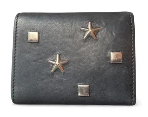 Jimmy Choo Black Leather Studded Star Wallet Compact Trifold Made Italy thumbnail 1