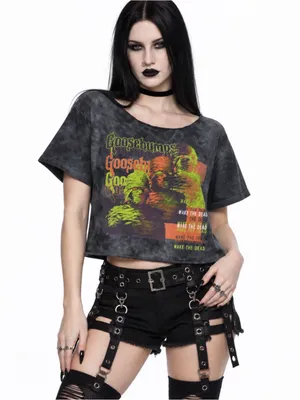 Goosebumps Wake the Dead Mummy Acid Wash Raw Hem Crop Tee Size M thumbnail 4