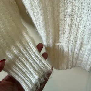 Mademoiselle Women Sweater Cream Open Knit Drawstring Hem Boat Neck Vintage L thumbnail 6
