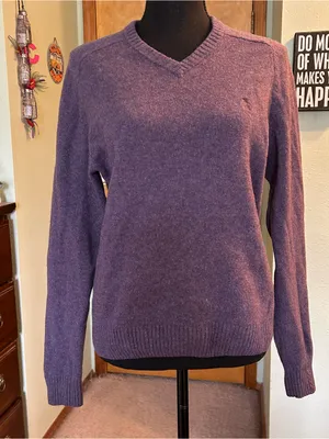 Penguin by Munsingwear purple lambswool v-neck long sleeve sweater size M winter thumbnail 1