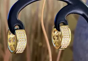Micro Pave 14K CZ Sterling Silver Gold Hoop Earrings thumbnail 1