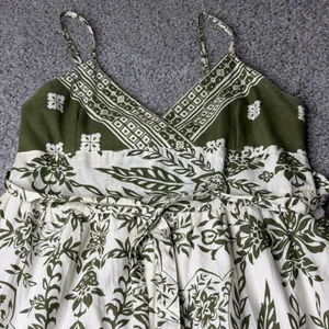 Speed Control New York Olive Green Floral Cotton Tiered Maxi Dress Womens Medium thumbnail 2