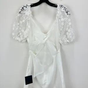 Lulus Charming Potential White Organza Backless Puff Sleeve Mini Dress M NWT thumbnail 11