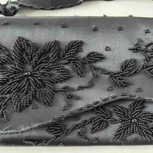 Vintage Walborg Richere Hand Beaded Evening Bag Purse Black Clutch Satin Glam thumbnail 3