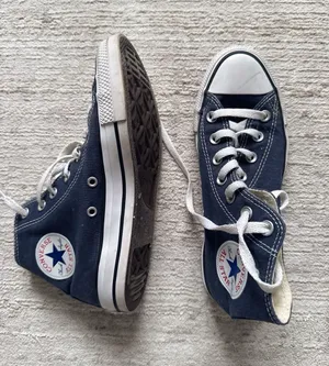 Classic Navy High-Top Canvas Sneakers with White Accents (Size 7.5) thumbnail 1