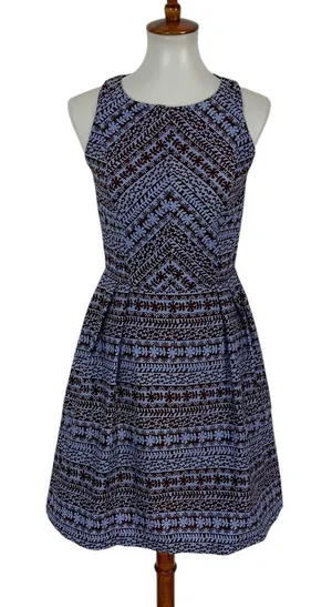 Anthropologie Eva Franco Blue Brown Geometric Fit And Flare Sleeveless Dress 4 Retro‎ Chic thumbnail 1