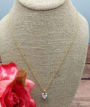 Gold Tone Chain Dainty Chrystal CZ Heart Pendant Minimalist Gift 18.5 Inches thumbnail 3