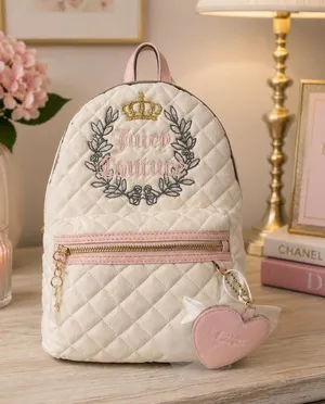 Juicy Couture Royal Moment Quilted Velour Medium Backpack Pink Heart NWT thumbnail 1