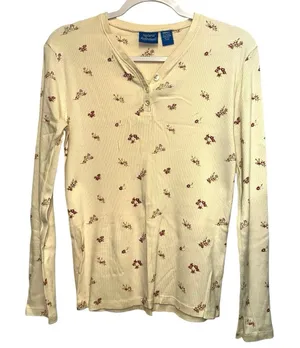 Natural Reflections Floral Thermal Henley Top Cream Long‎ Sleeve Size Small thumbnail 1