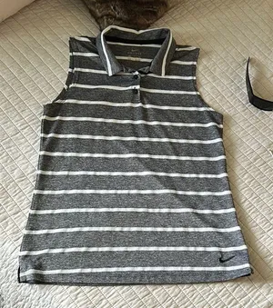 Nike dryfit grey white striped polo sporty golf tennis athletic tank top S thumbnail 1