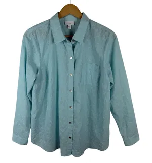 J Jill Blue Floral Paisley Embroidered Cotton Button Down Shirt Small Western thumbnail 1
