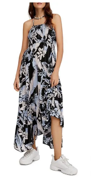 Free People Heat Wave Printed Maxi Slip Dress Large Blue Floral Bohemian thumbnail 1